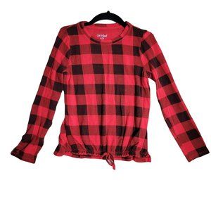 Cat & Jack Red Plaid Long Sleeve Drawstring Shirt Girls Size M 7/8 1089